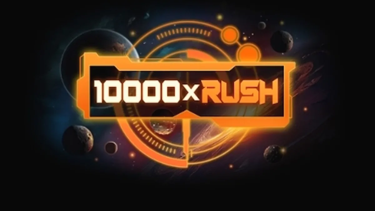 Tampilan layar utama slot 10000 x Rush dengan nuansa arcade retro